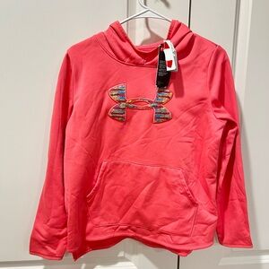 NWT Big Kid Under Armour Coral Hoodie with Multicolor Logo